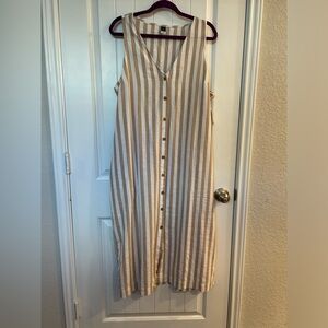 NWT Old Navy Sleeveless Button-Front Linen-Blend Midi Dress in Natural - XL